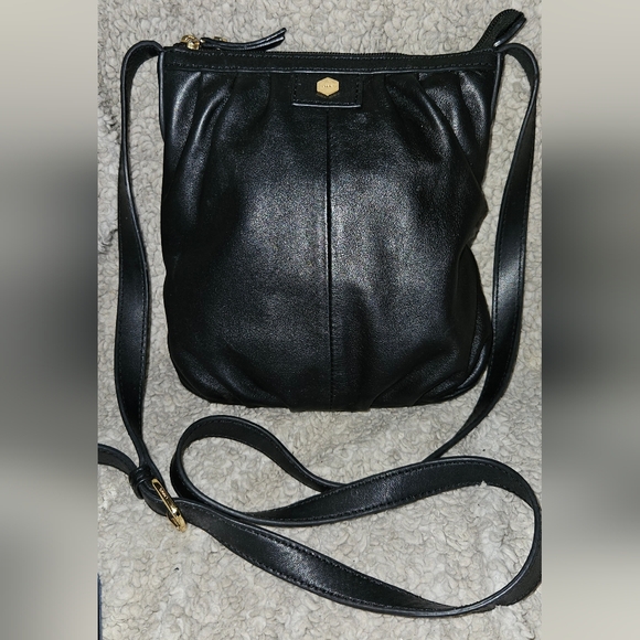 Lodis RFID Black Leather Crossbody Bag Zip Close  Adjustable Strap Purse - Picture 1 of 16